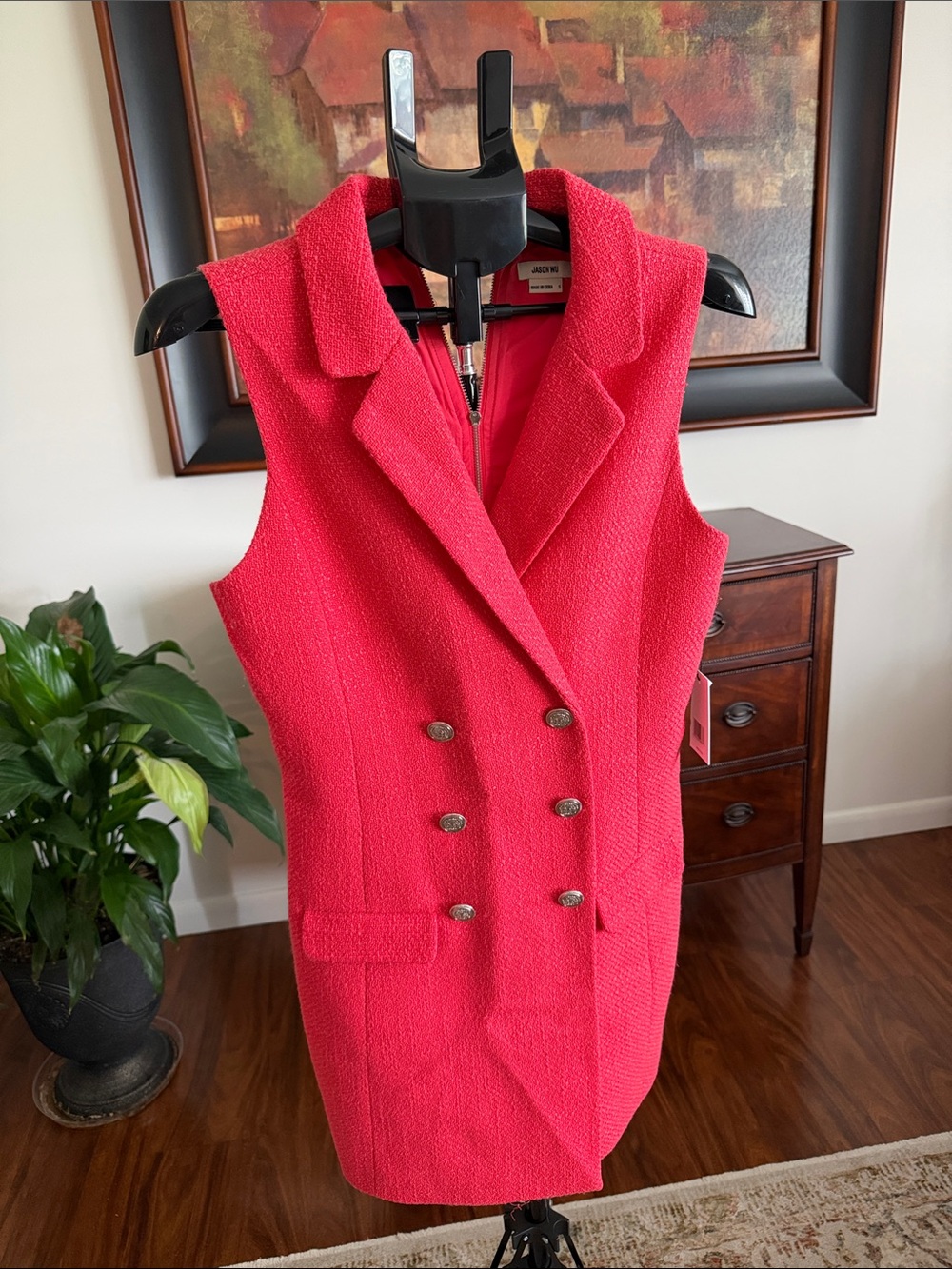 Jason Wu Sleeveless Double-Breasted Bright Red Coat Dress